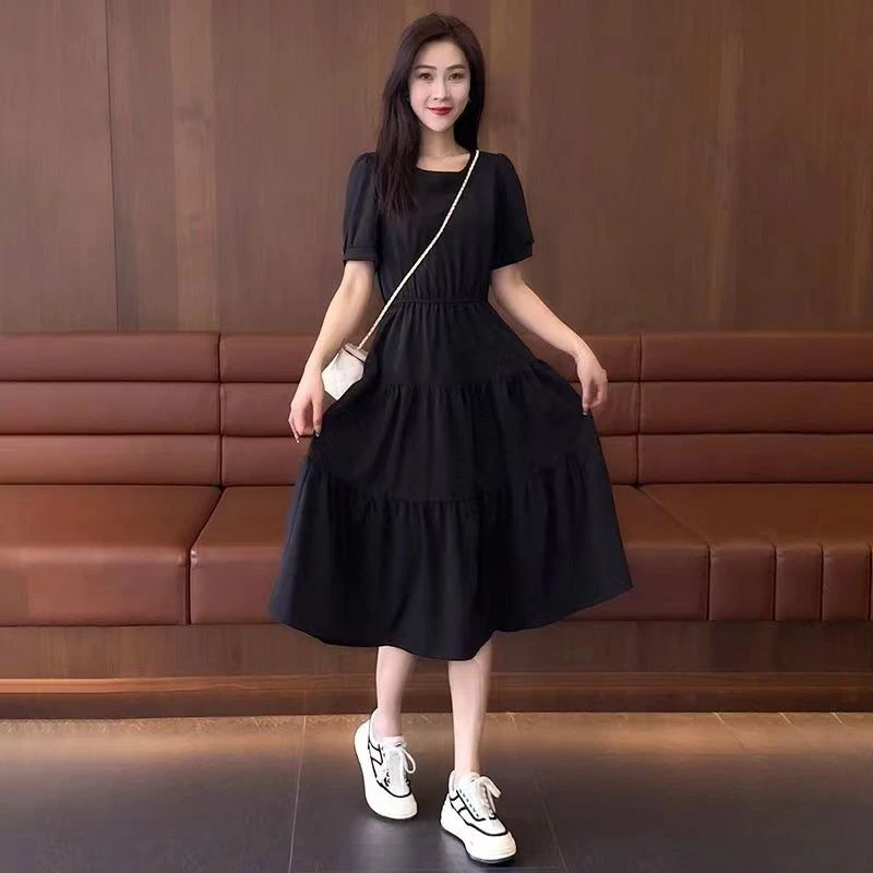 GUIG520约会穿搭洋气衣服女短袖连衣裙女夏季新款气质收腰时尚宽