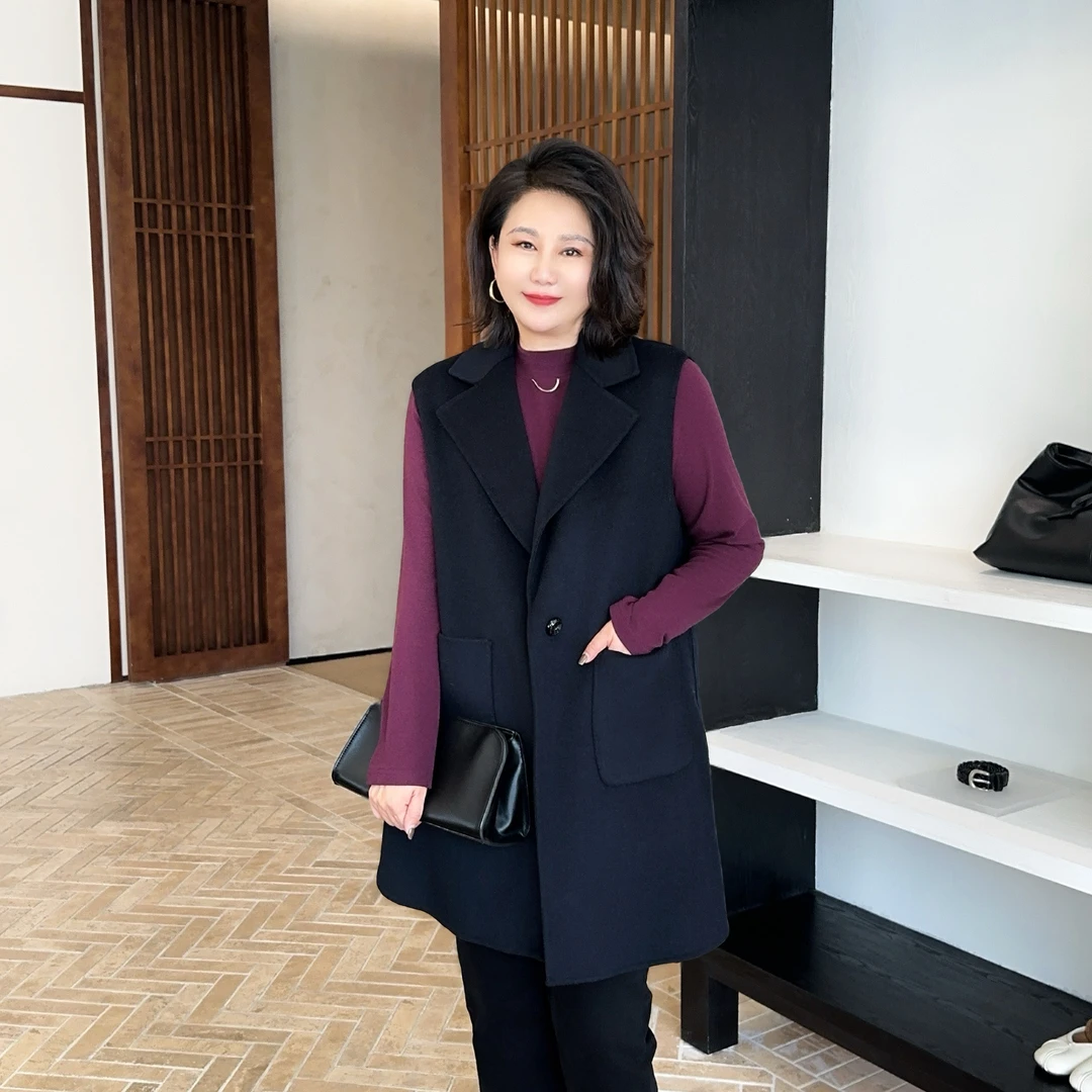 微胖女装【羊绒长款马甲】绵羊毛马夹秋季气质新款万能百搭1118