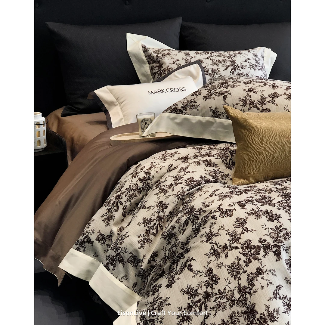 柏林庄园 知性简雅花卉肌理全棉印花长绒棉四件套美式轻奢