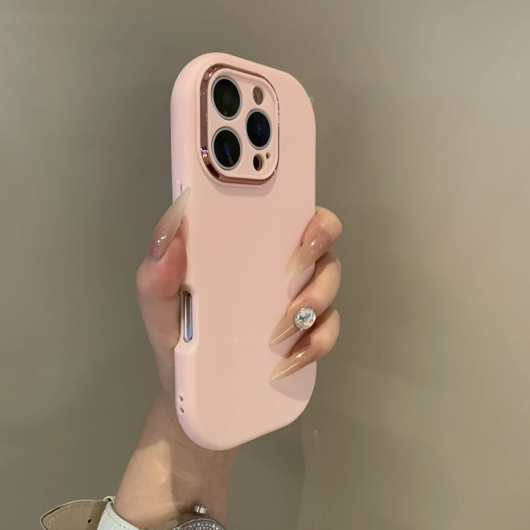 小众椭圆电镀镜框适用于苹果15手机壳iPhone14纯色13全包12防摔16