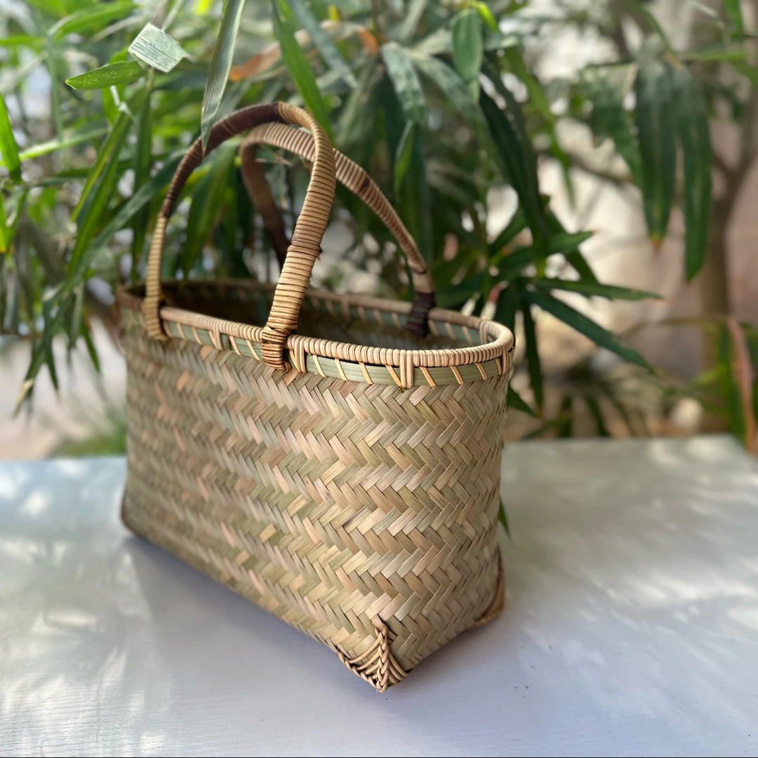 竹皮山藤编织手提蓝购物篮采摘篮