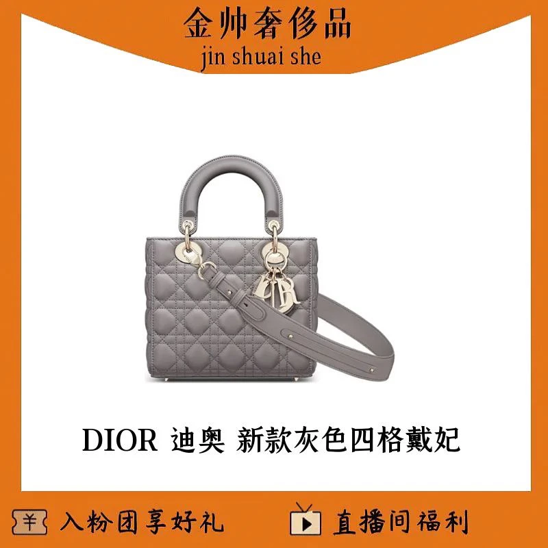 99新 DIOR/迪奥 灰金/四格戴妃/新款肩带/手提/单肩包/B5391