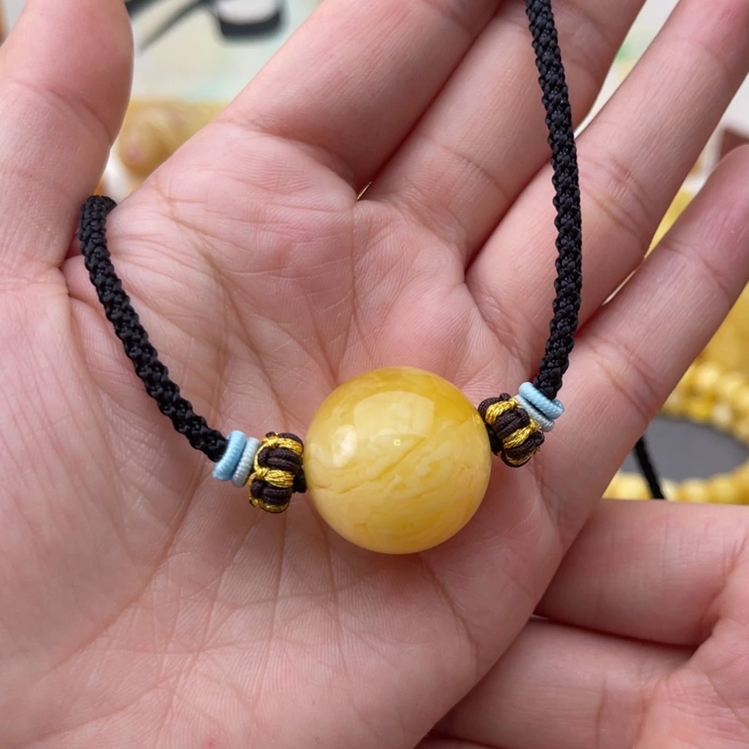 裸石琥珀未镶嵌蜜蜡圆珠锁骨链卡二十二梦