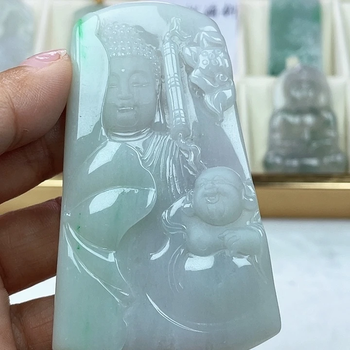 翡翠未镶嵌颈饰天然翡翠A货佛观天下