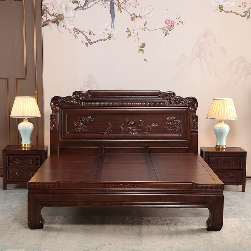 全实木床1.8m菠萝格木榫卯仿古家具1.5中式古典雕花2米双人大床