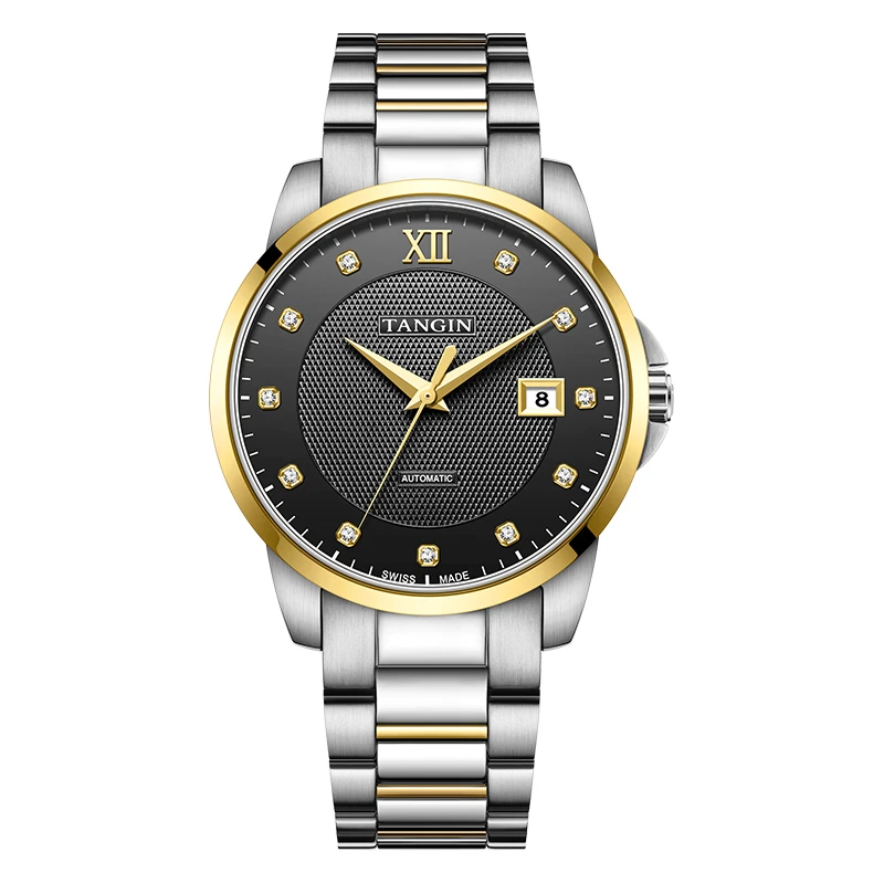 tangin瑞士天珺卢伽诺系列全自动机械手表防水精钢正装7008
