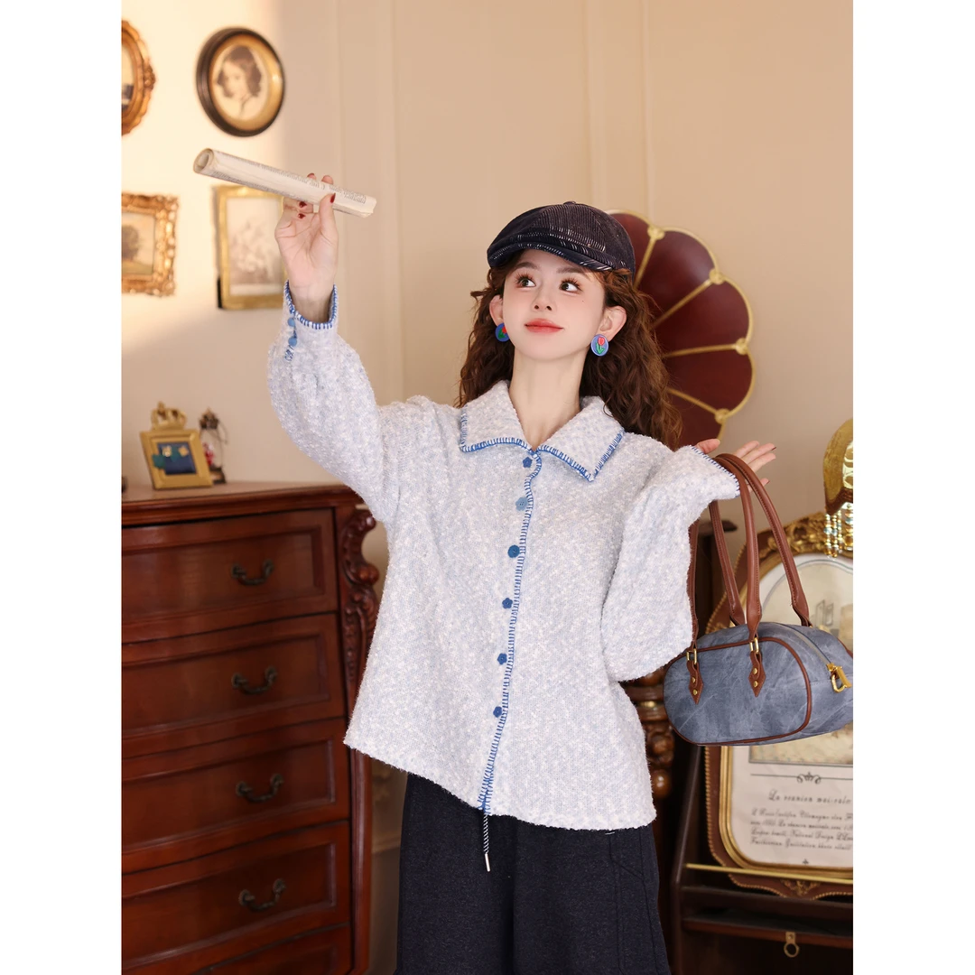 陈大器【冰川回声】复古港风拼接秋冬长袖百搭上衣衬衫JB3328385