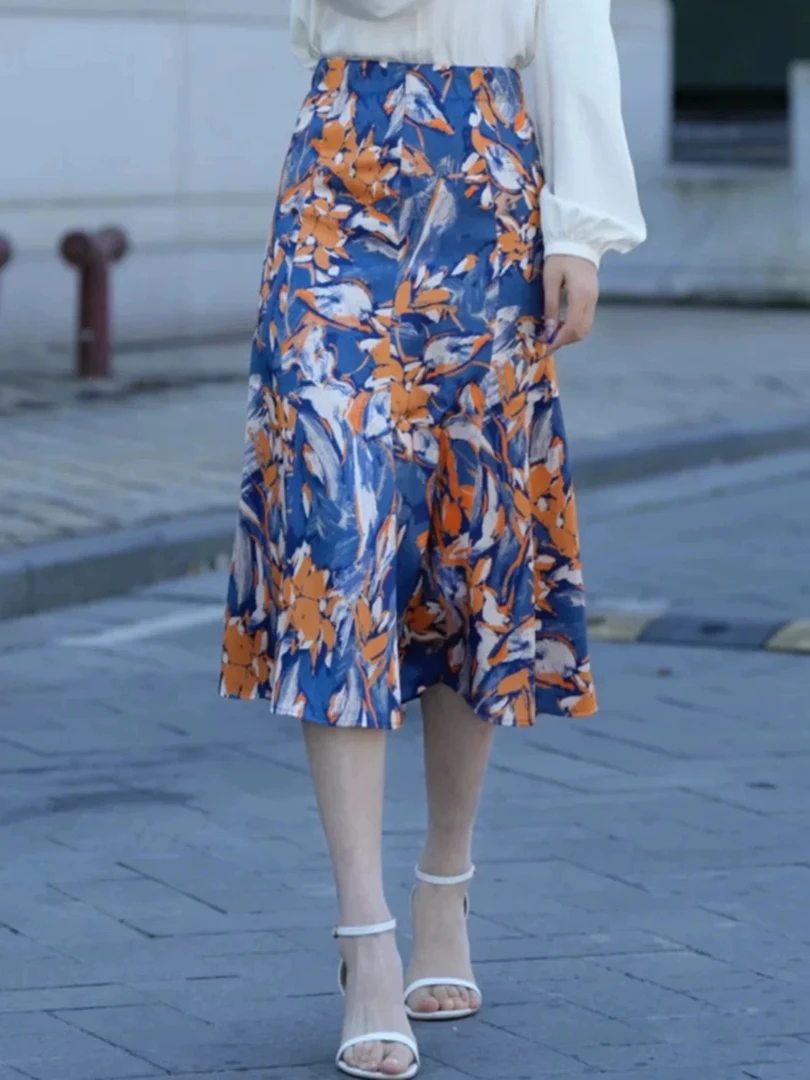 【商场同款】2025时尚优雅高腰中长印花半身裙5200404