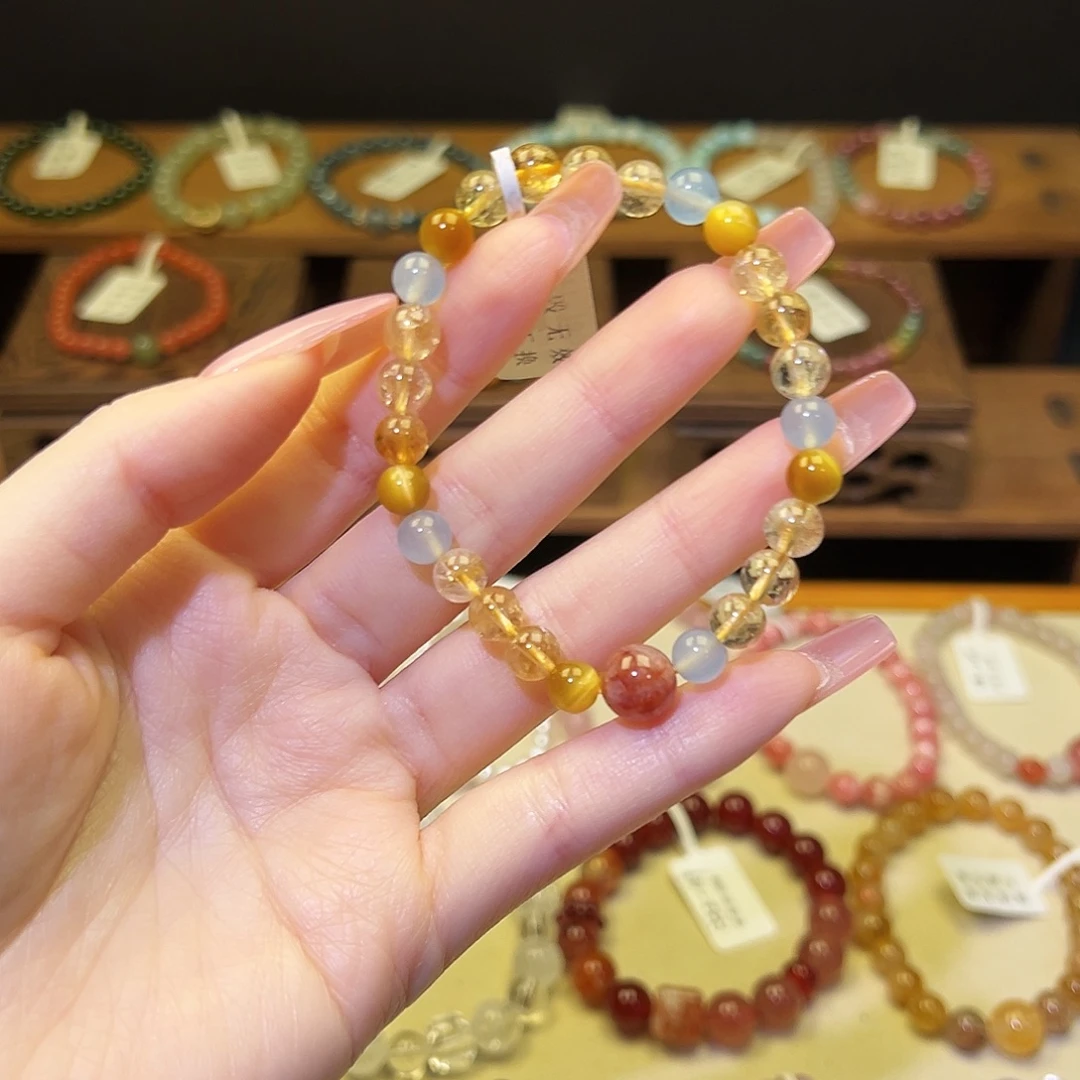 手串水晶银S925镀金镶嵌黄1496