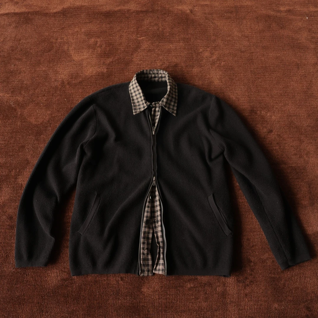 MAYU 华夫格短宽假两件长袖衬衫 拼格子层次感上衣夹克