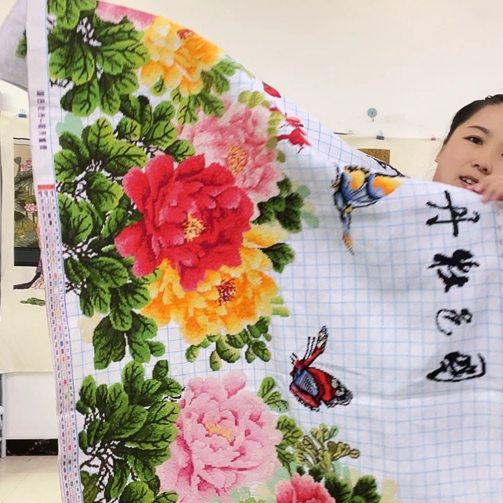 棉手工十字绣花开富贵