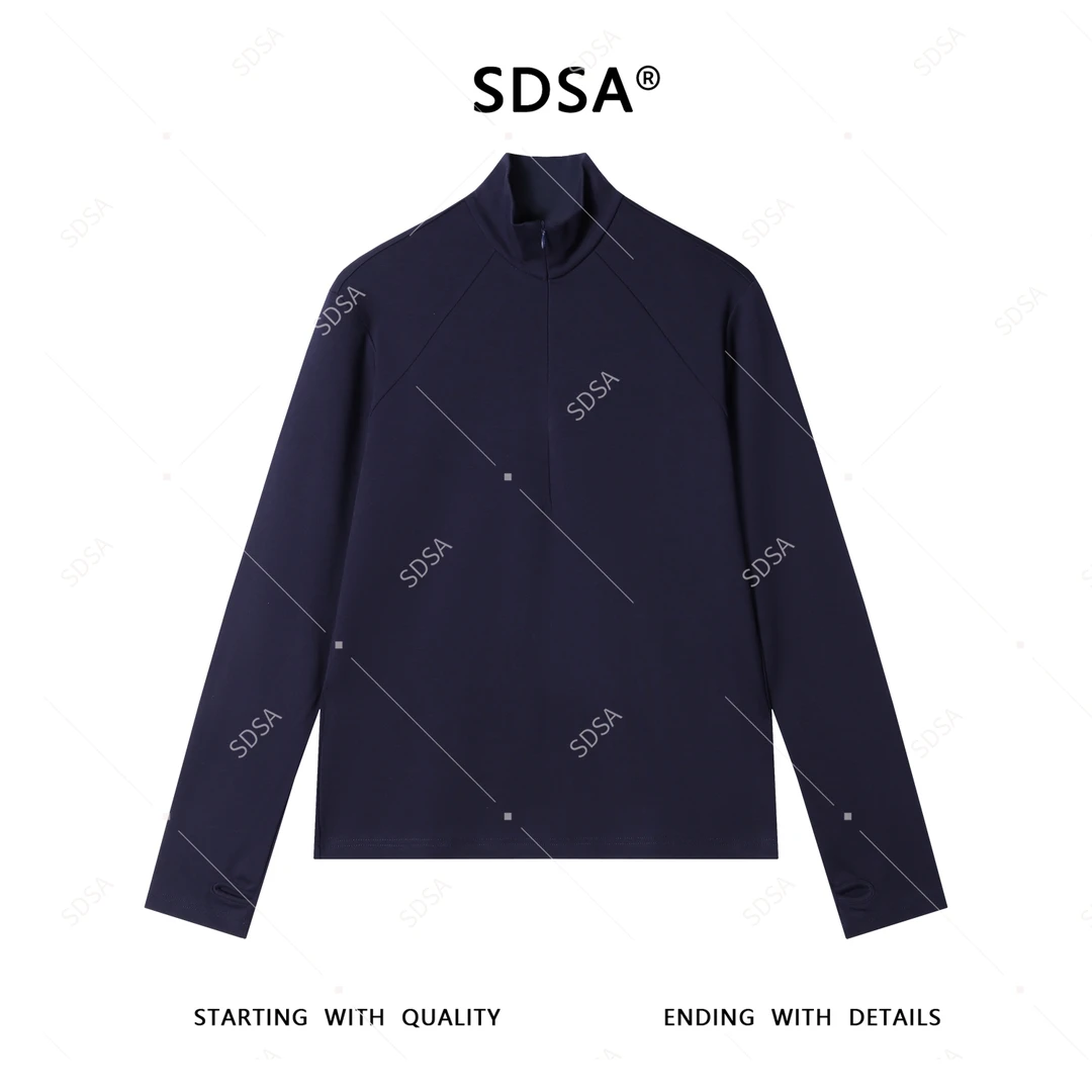 SDSA秋季高级感新款男士纯色简约半拉链立领长袖T恤百搭显瘦上衣