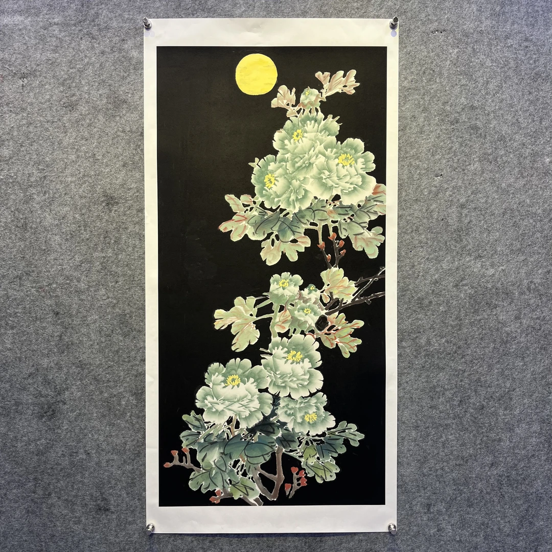 齐振家亲笔手绘竖画作【月色牡丹】75*150cm送红礼盒收藏送礼作品