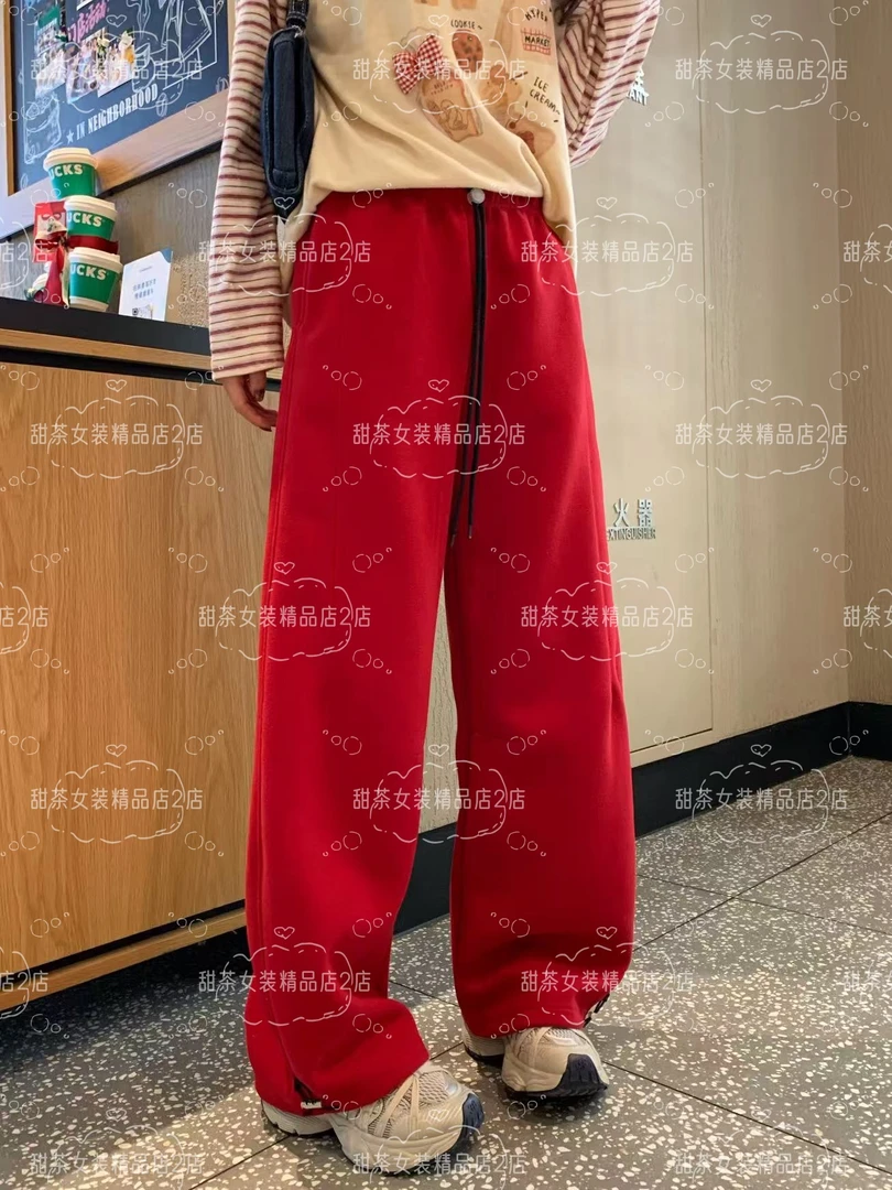 新年限定松弛感慵懒风阔腿显瘦修饰腿型百搭休闲加绒弯刀裤800