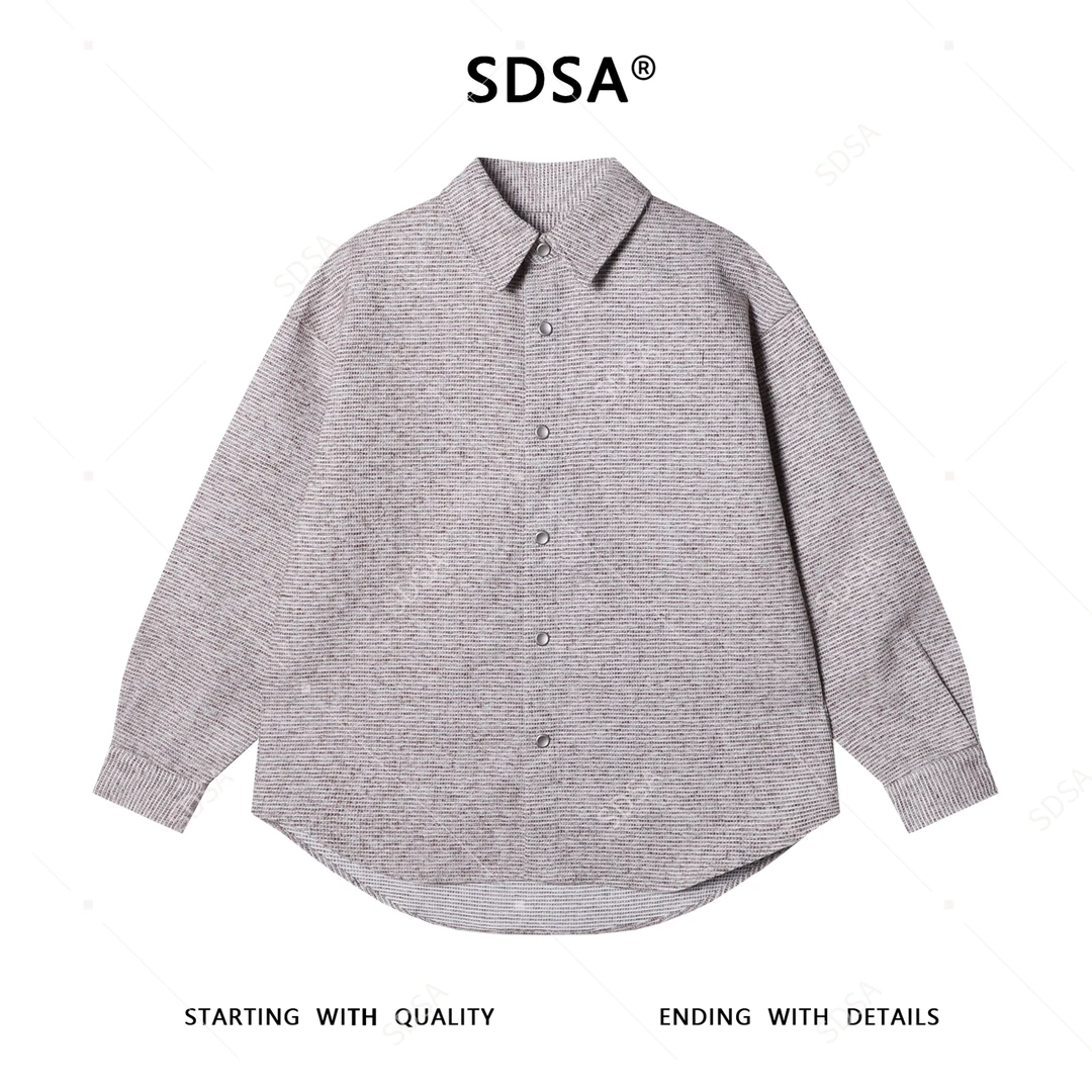 SDSA秋冬新款痞帅男装韩版简约小香风纽扣翻领长袖衬衫时尚衬衣