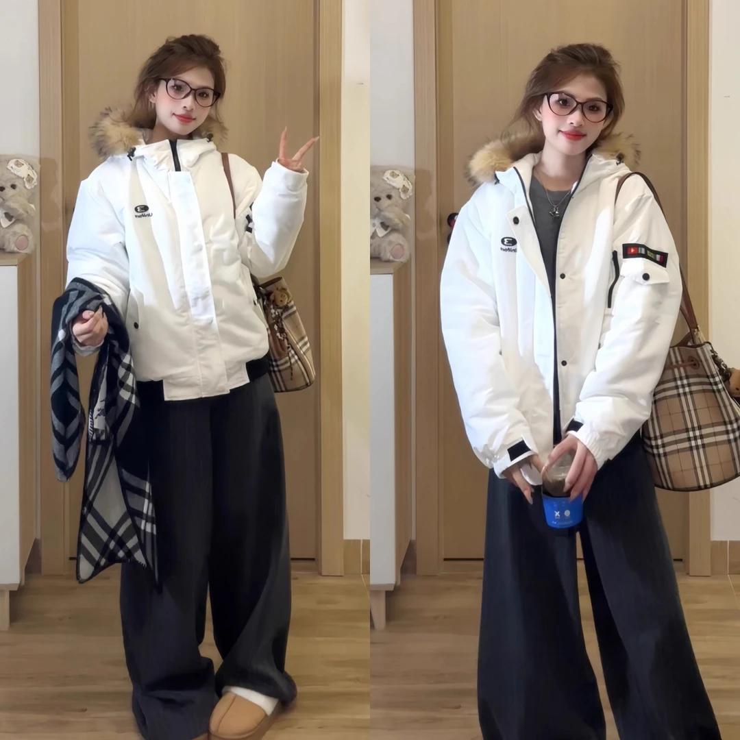 冬装棉服女款2025冬季新款加厚棉衣大毛领派克服韩系情侣棉袄