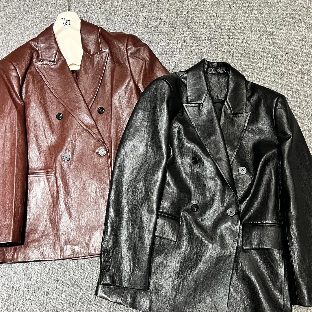 两口袋西服皮衣外套83087黑色L