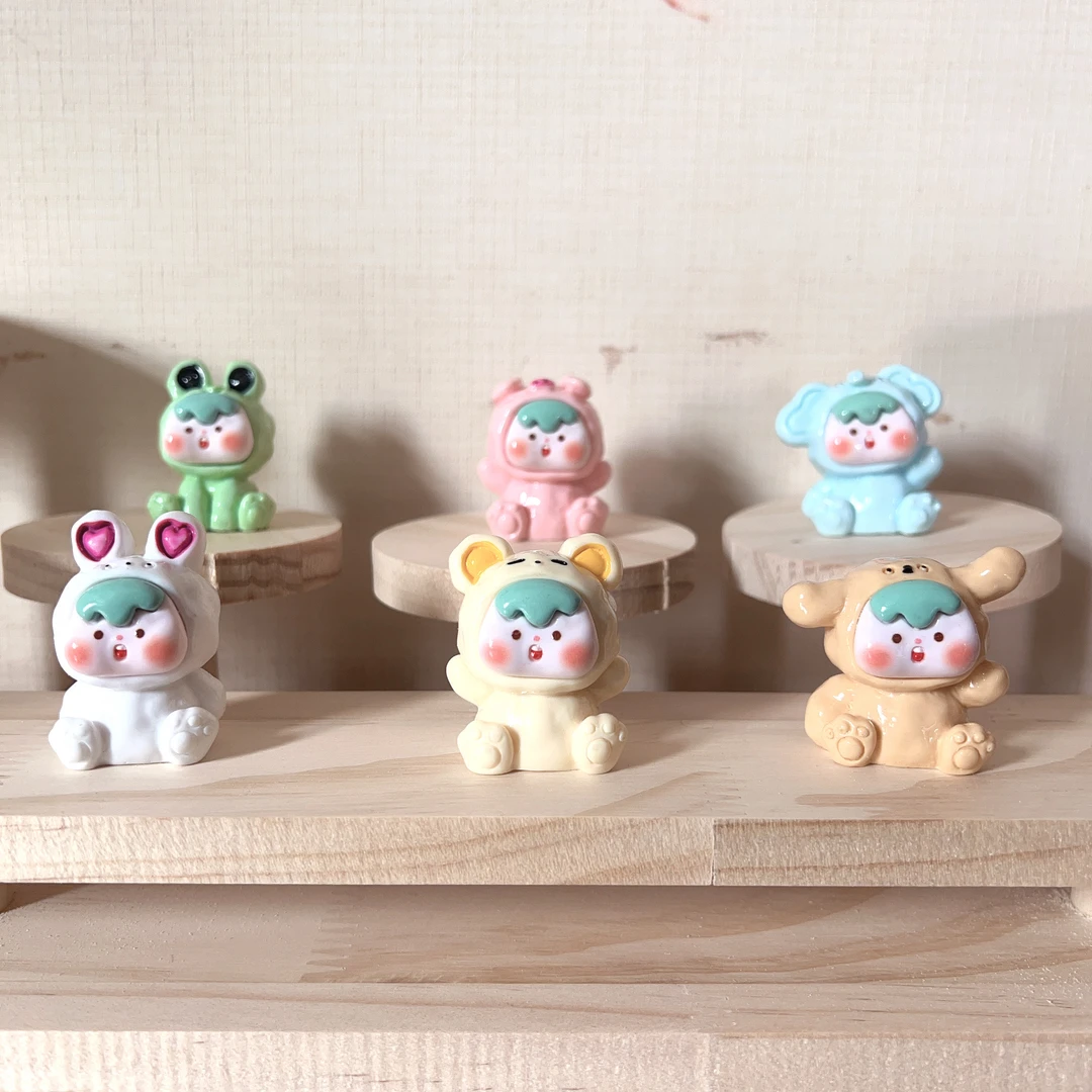 可爱动物崽崽实色六款摆件，萌粒可爱大号树脂diy配件摆件