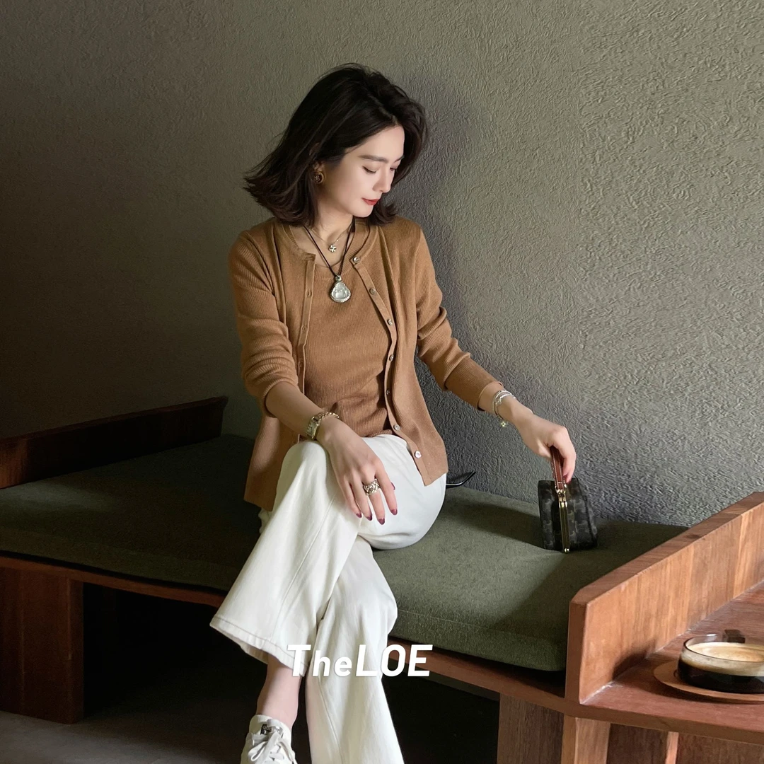 TheLOE/真丝+羊毛单排扣圆领外套百搭休闲背心针织两件套#LE-7842