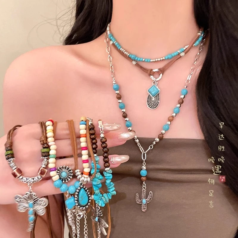 铜布艺项链  波西米亚蝴蝶串珠项链女2025新异域民族风叠戴锁骨链