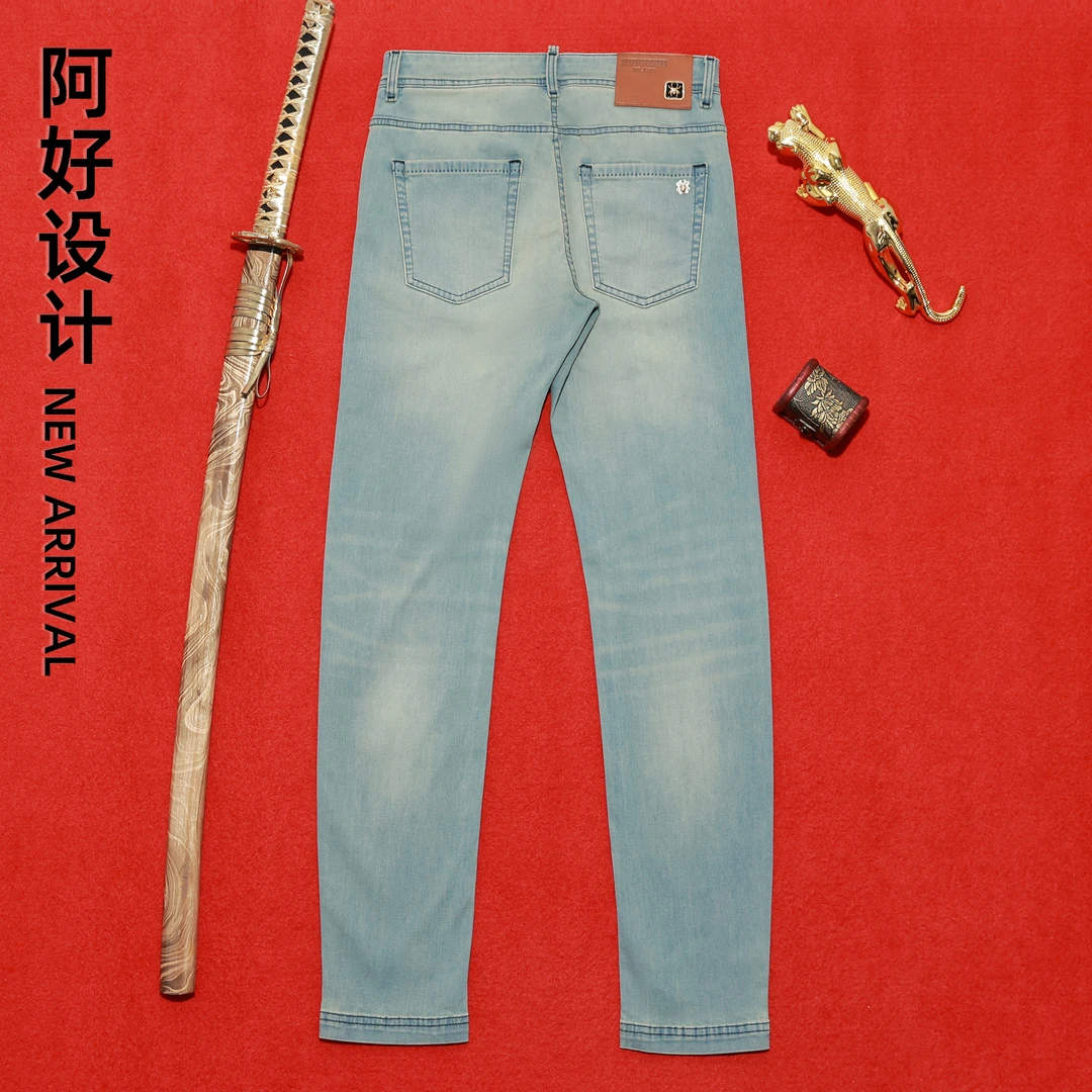 25年早春新款水天一色二代男士高品质牛仔裤宴会旅行湖蓝色