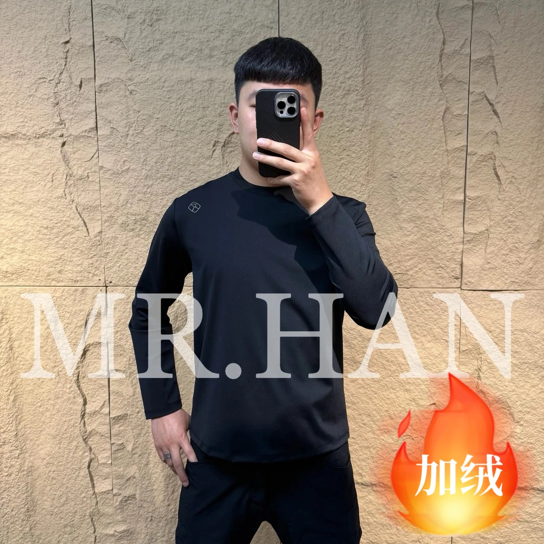 8930男套头保暖运动T恤秋冬高领圆领长袖运动速干欧美风男士男款