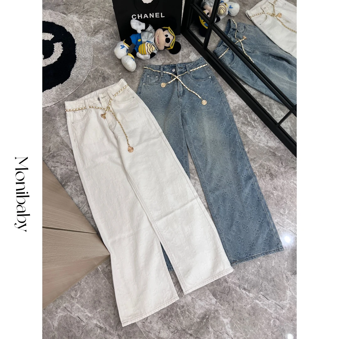 Moni【提花直筒裤】时髦高腰提花直筒窄版小个子牛仔裤