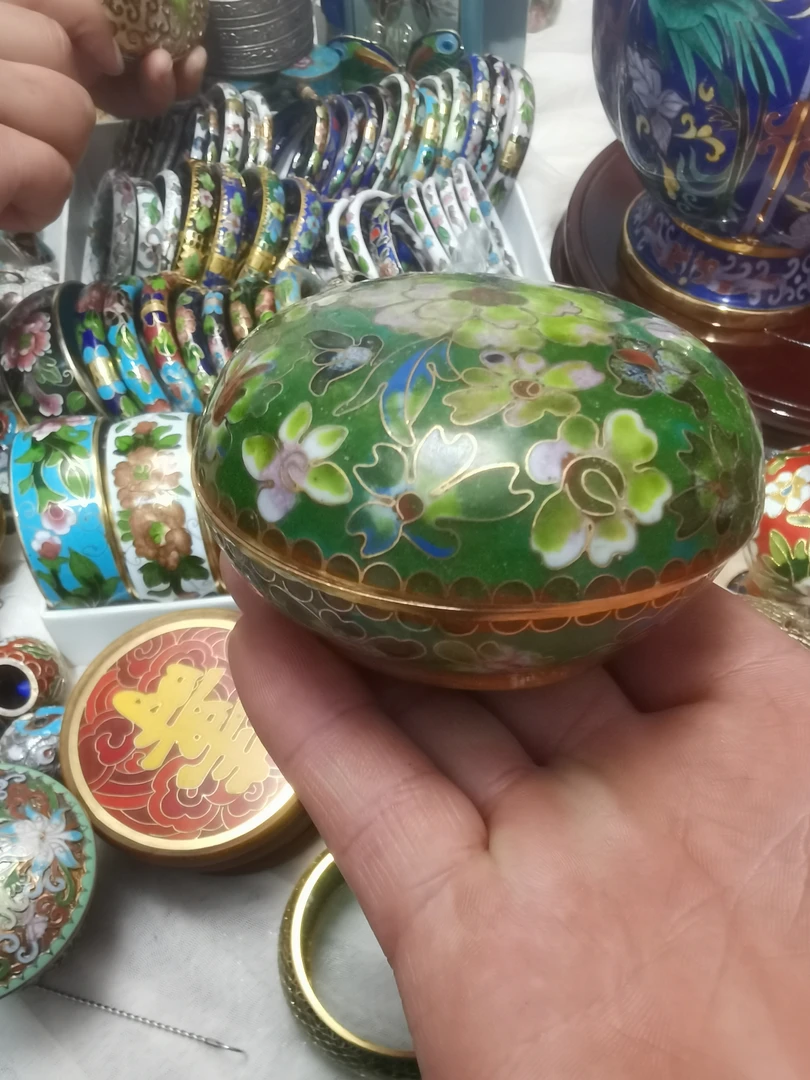 景泰蓝印泥盒绿色