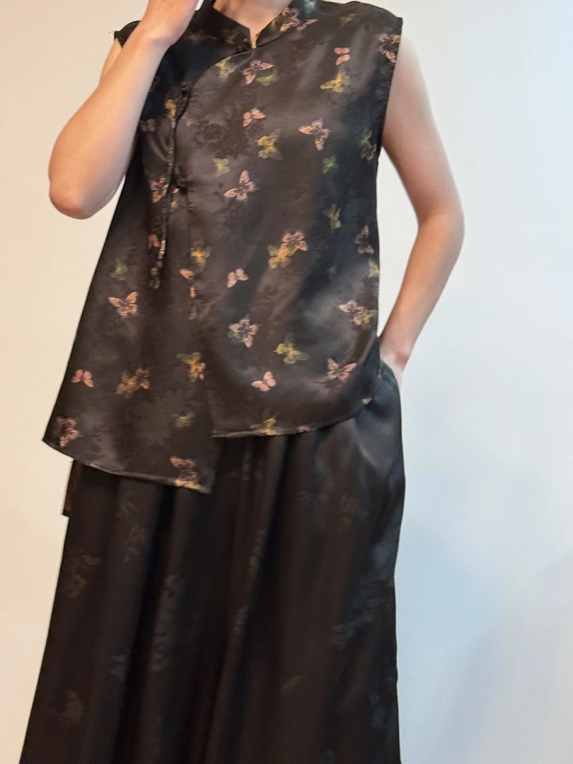 【100%桑蚕丝】红云纱花萝新中式盘扣女装上衣