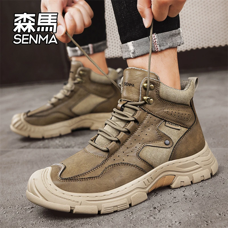 森马高帮男鞋冬季户外防滑运动登山短靴男士潮流复古工装马丁靴
