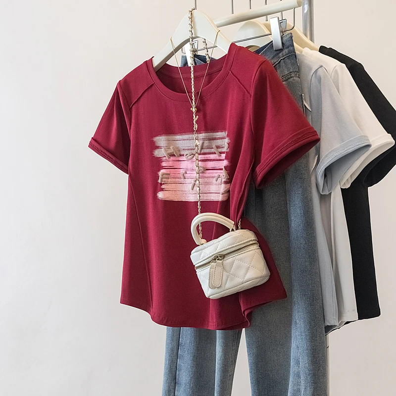 大码女装2025夏季新款时尚宽松插肩袖百搭设计感短袖T恤上衣2018
