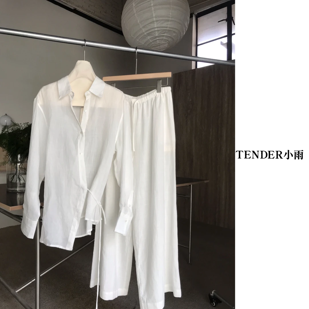 【衬衫】夏季翻领气质高级感系带韩系极简风长袖衬衣6171