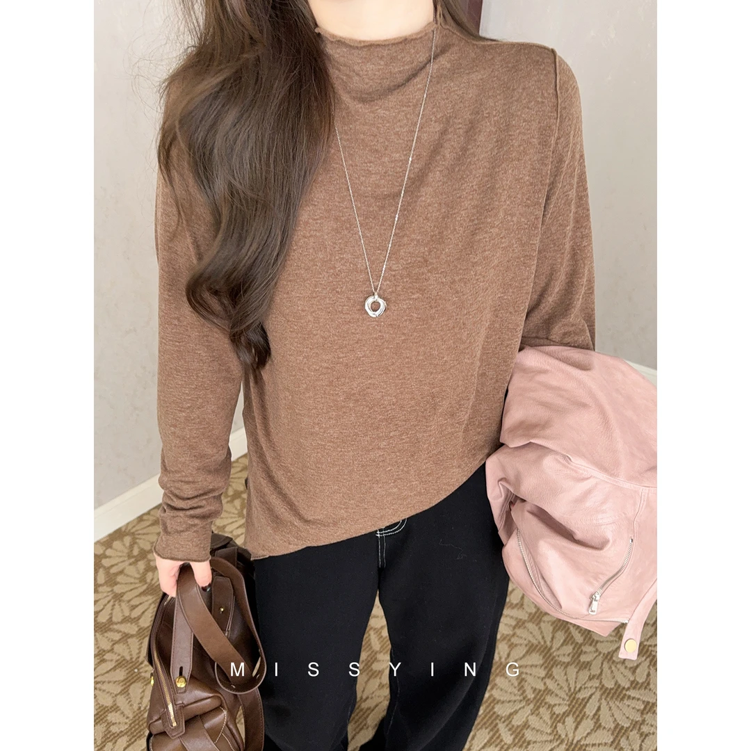 应小姐【蓝调时刻】微胖大码韩系时尚宽松休闲简约显瘦纯色打底衫