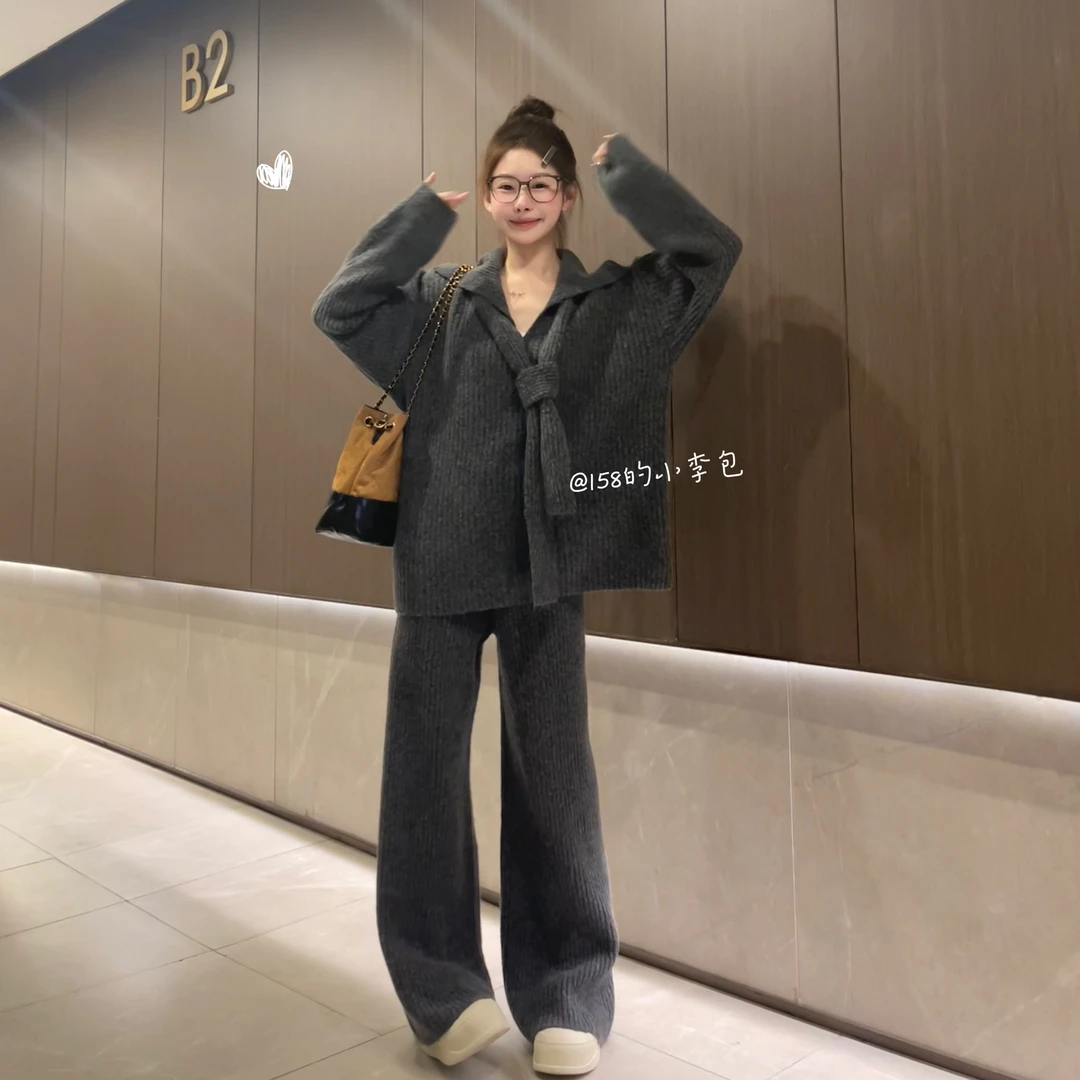 LIRUI【理想主义】慵懒松弛POLO领结秋冬休闲减龄显瘦时尚套装