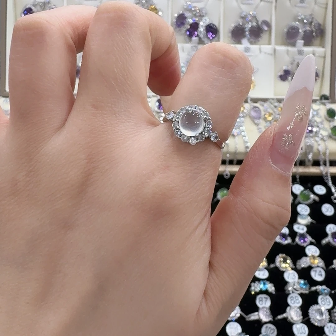 希****蛇纹石玉银S925镶嵌戒指