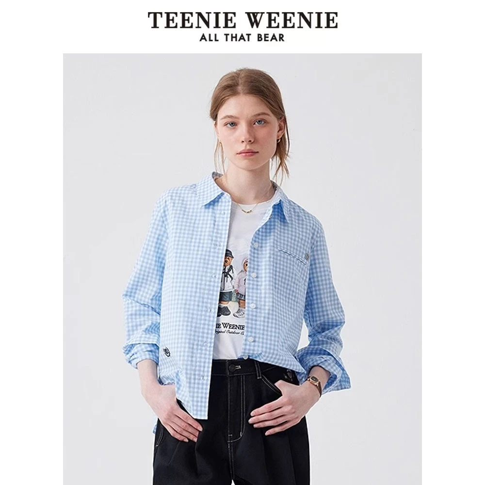 TeenieWeenie小熊25春新款简约宽松清新时尚格纹衬衣TTYC251203P
