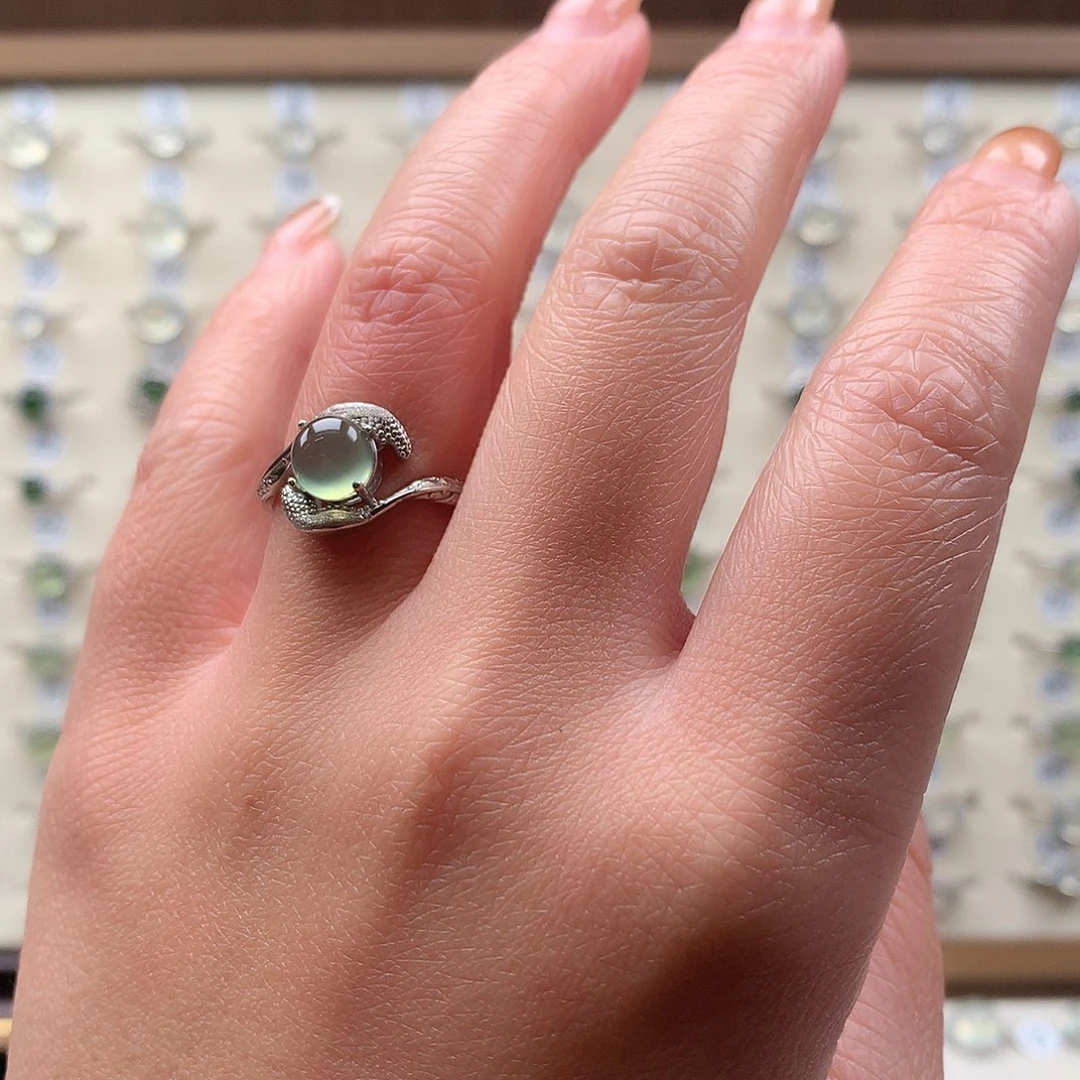 蛇纹石玉银S925镶嵌戒指