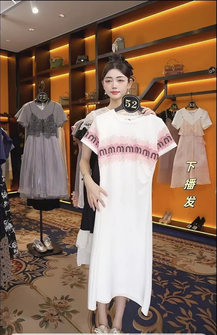 【Linda】编码【52】烫钻撞色字母印花褶皱收腰气质连衣裙JC-A2958