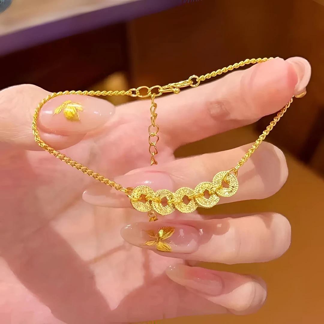 铜合金手链 五帝钱金色碎碎冰爆闪手链女爆款新款高级感轻奢首饰H