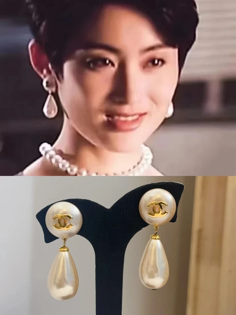 95新 Chanel/香奈儿 Chanel vintage香奈儿中古大号吊坠珍珠耳夹