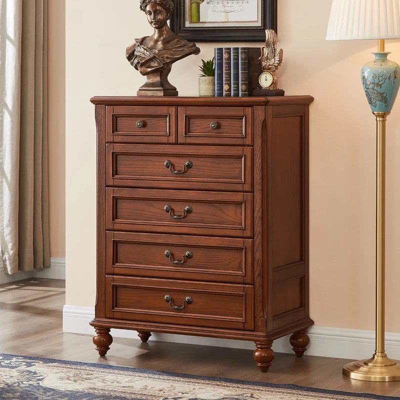 美式实木五斗柜收纳储物柜抽屉客厅卧室柜子家用卧室实木斗柜复古