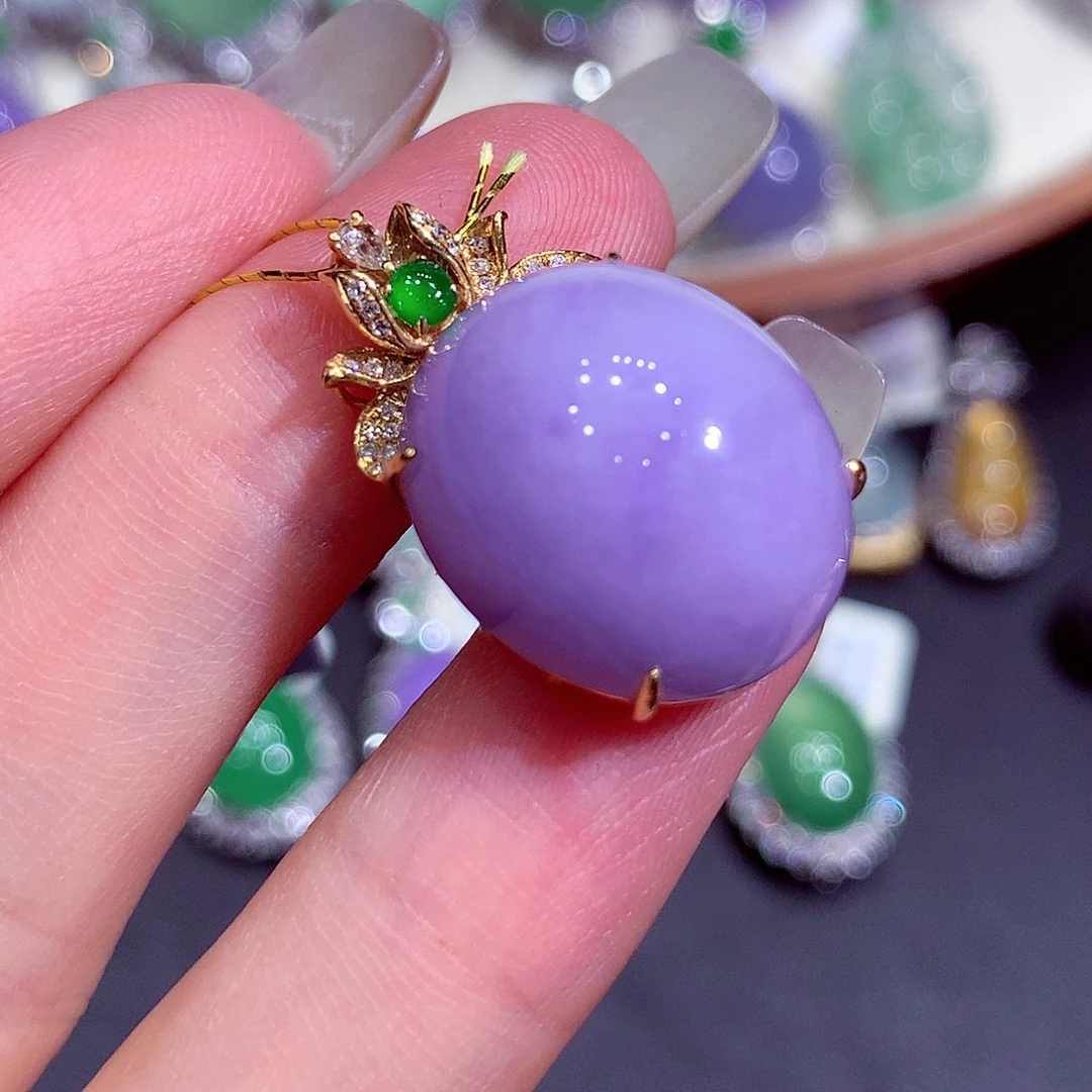 翡翠18K金镶嵌吊坠(不含链)