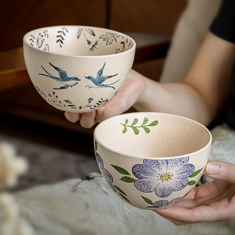 小悠家 漂亮的饭碗4.5英寸芝麻釉陶瓷碗特色糖水碗个性酸奶碗女生