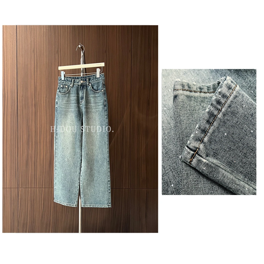 【痘痘私服】|【满天星】重工水钻高腰牛仔裤