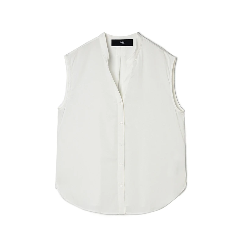 YC0D0003单排扣无袖上衣休闲风纯色衬衫女5.7夏