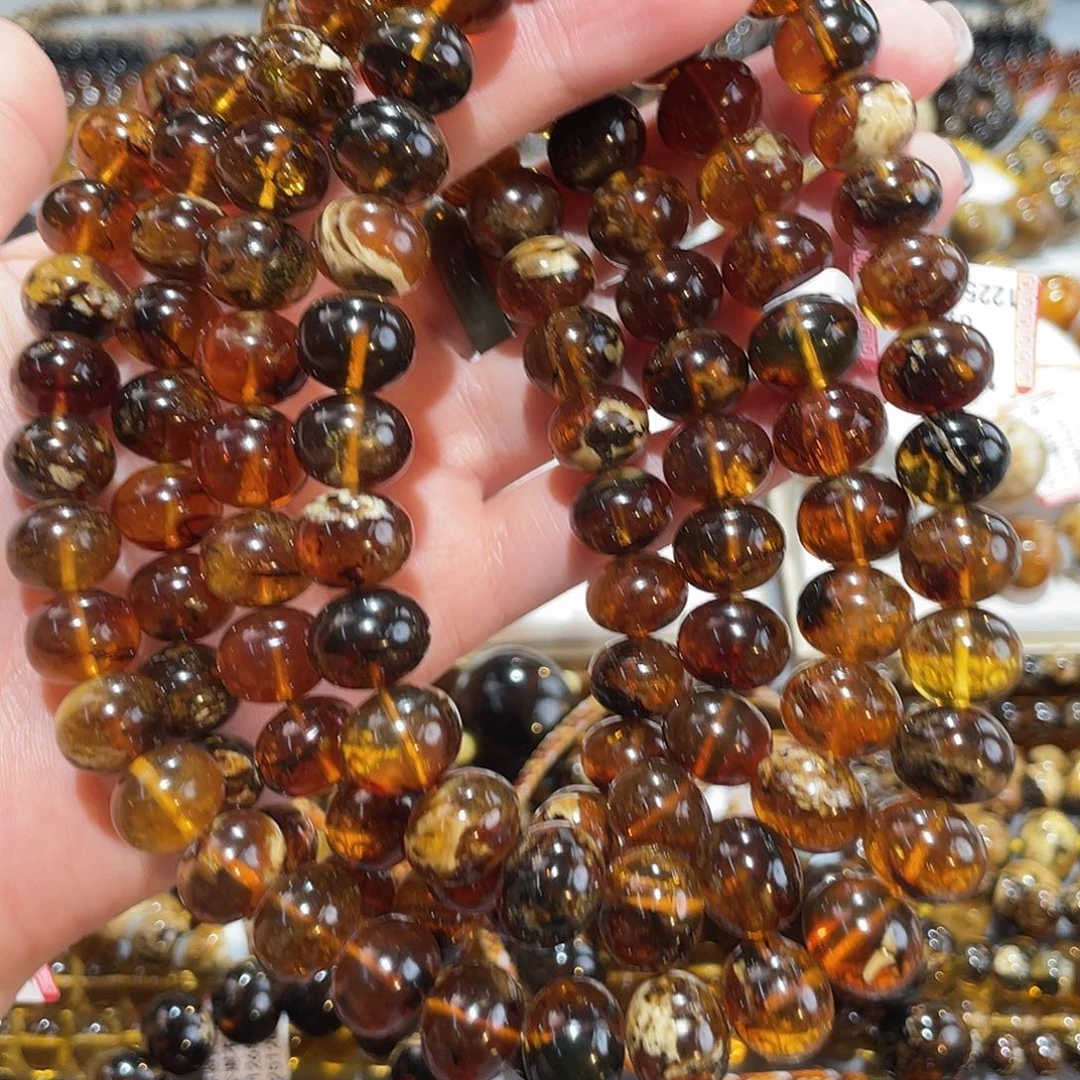 琥珀未镶嵌手链12m花