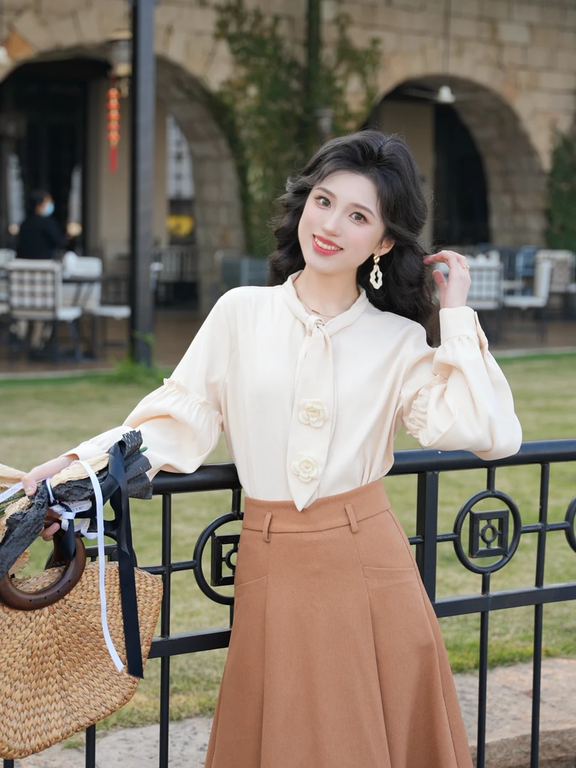 琦琦【春日私语】气质百搭长袖衬衫女宽松显瘦上衣YE0706094