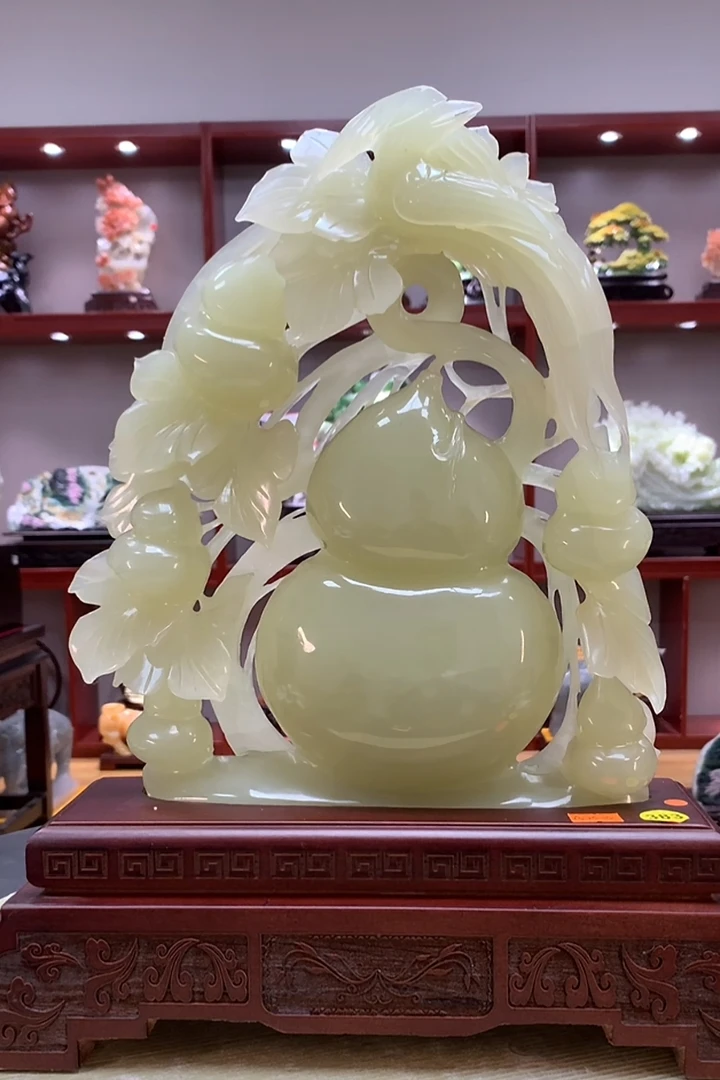 8448家居装饰摆件玉石雕刻电视柜玄关新中式创意书房山水花鸟白菜