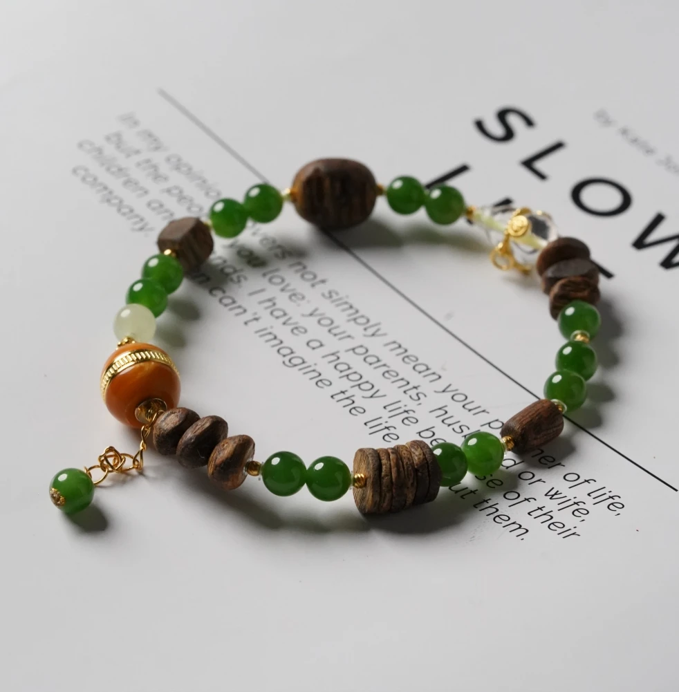 沉香沉香【珊木居】S2257XY 海南绿棋沉香随型+0.6碧玉圆珠单圈手串