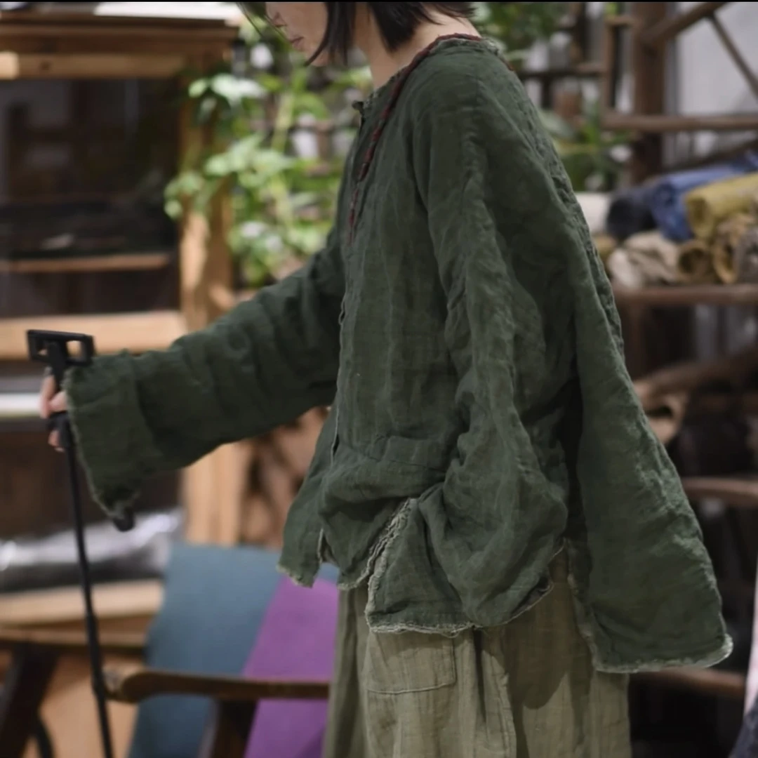 素年未央 SN125 文艺休闲色织肌理亚麻毛边开衫